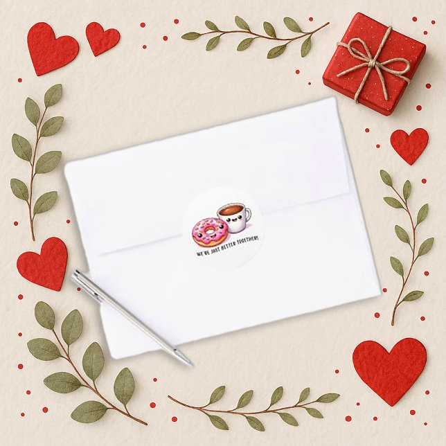 Kawaii Coffee and Donut Better Together Pattern Runder Aufkleber (Von Creator hochgeladen)