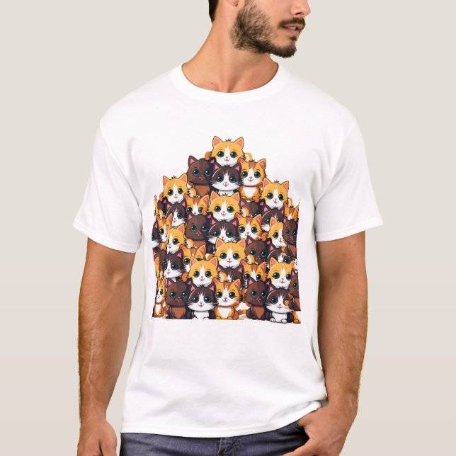 Kawaii Colorful Cat Pattern T - Shirt (Vorderseite)