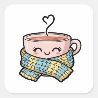 Kawaii Comfort Coffee Quadratischer Aufkleber