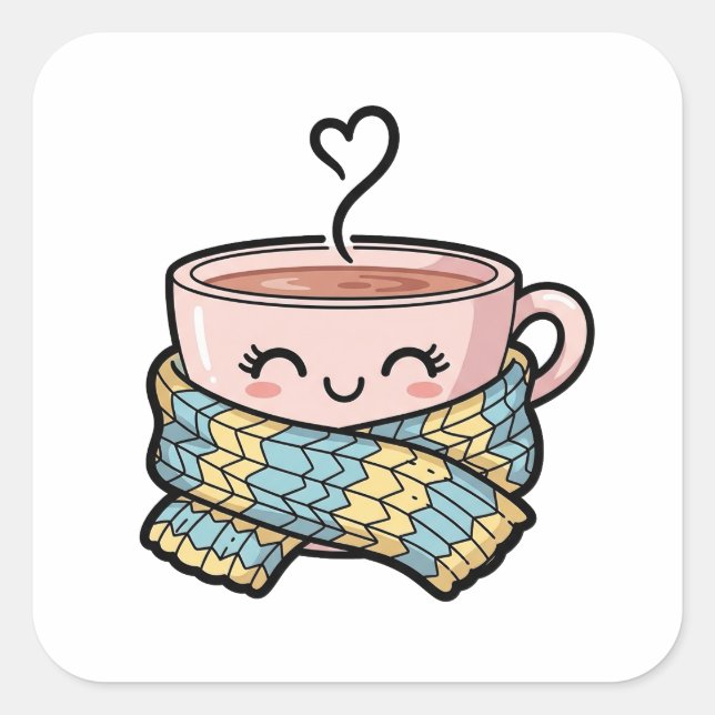Kawaii Comfort Coffee Quadratischer Aufkleber (Vorderseite)