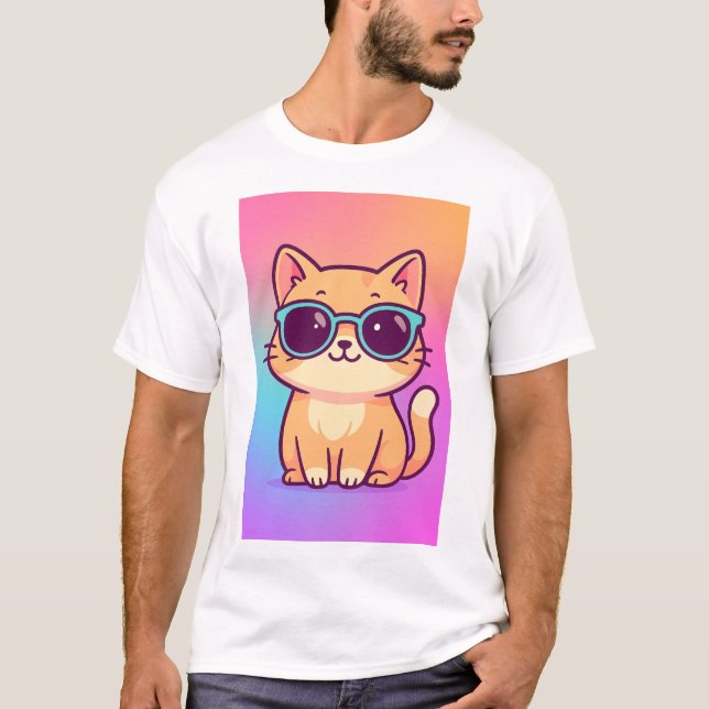 Kawaii Cool Chat Lunettes de soleil T-shirt Homme (Devant)