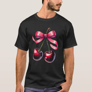 Kawaii Coquette Bow Pink Cherries T-Shirt