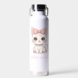 Kawaii Coquette Katze mit rosa Schleife Süße fem Trinkflasche