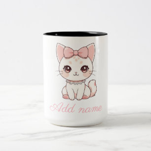 Kawaii Coquette Katze mit rosa Schleife Süße fem Zweifarbige Tasse