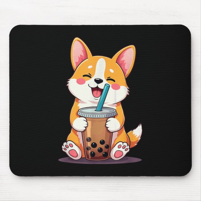 Kawaii Corgi Bubble Tea Mousepad (Vorne)