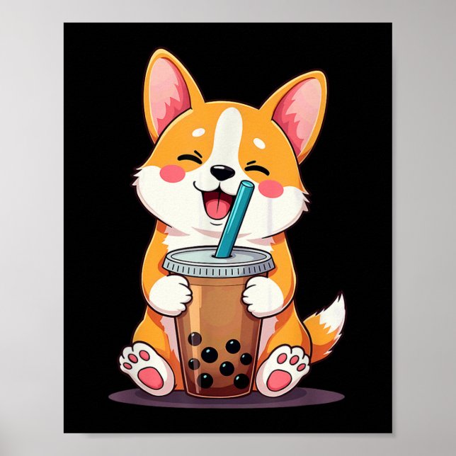 Kawaii Corgi Bubble Tea Poster (Vorne)