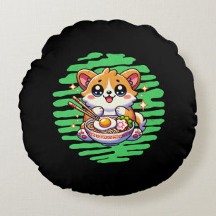 Kawaii Corgi essen Schüssel Ramen Rundes Kissen