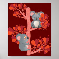 Kawaii couple of koalas with hearts tree