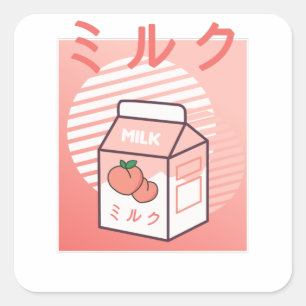 Kawaii Cow Retro Japanisch Pfirsichmilch Quadratischer Aufkleber