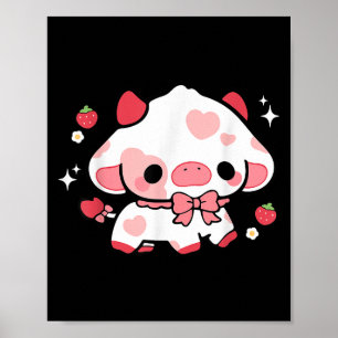 Kawaii Cow Strawberry Niedlich Anime Girls T Poster