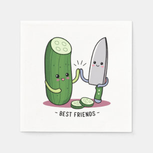Kawaii Cucumber und Knife - Die besten Freunde Serviette