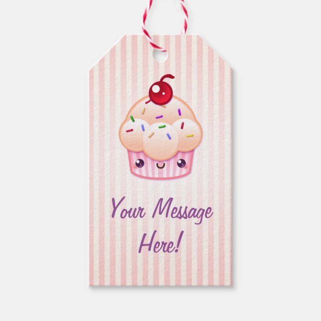 Kawaii Cupcake (Benutzerdefinierter Text) Geschenkanhänger (Vorderseite)