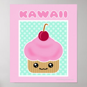 Kawaii Cupcake Cherry Poster