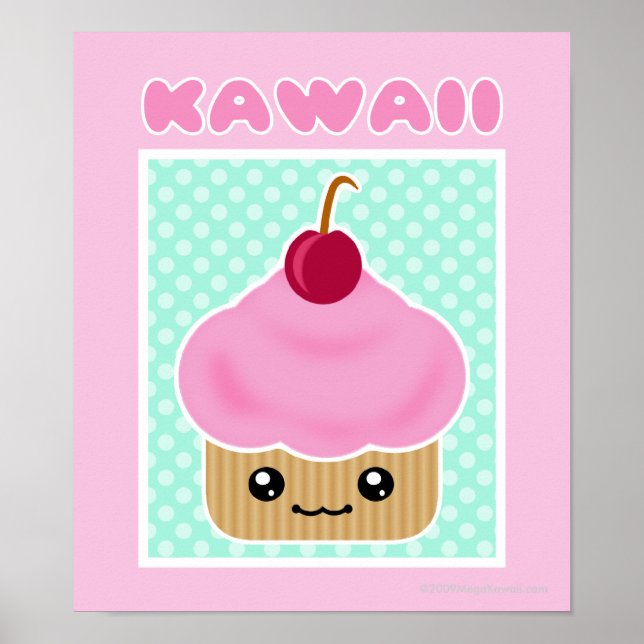 Kawaii Cupcake Cherry Poster (Vorne)