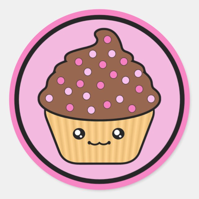 Kawaii Cupcake Chocolate Zuckerguss Runder Aufkleber (Vorderseite)