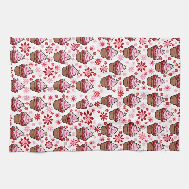 Kawaii Cupcake Design - Niedliche DessertIllustrat Geschirrtuch (Horizontal)