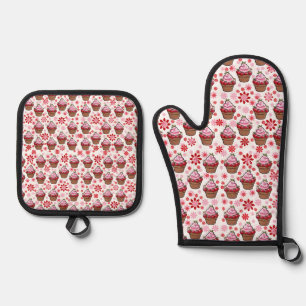 Kawaii Cupcake Design - Niedliche DessertIllustrat Ofenhandschuh & Topflappen-Set
