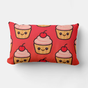 Kawaii Cupcake Grid mit lächelnden Gesichtern und Lendenkissen