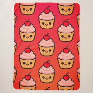 Kawaii Cupcake Grid mit lächelnden Gesichtern und Sherpadecke