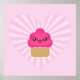Kawaii Cupcake Heart Poster