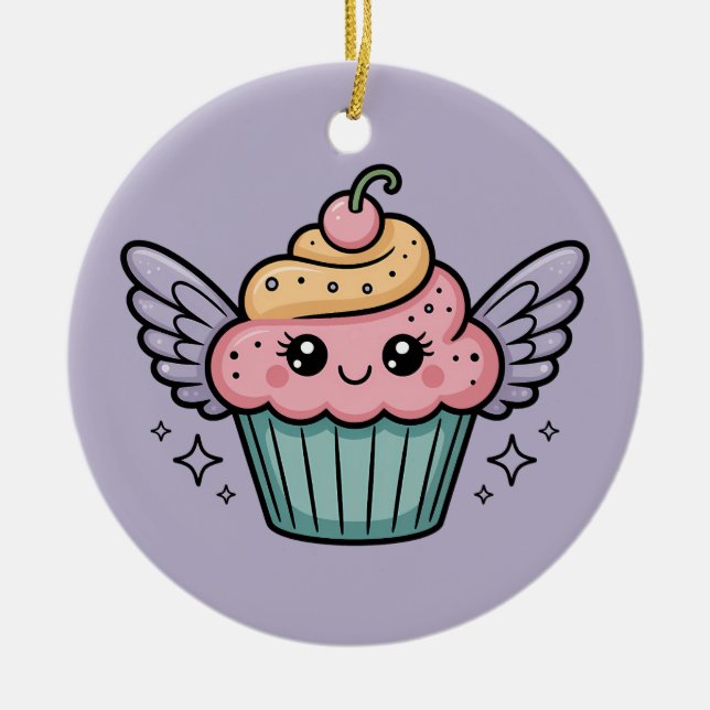 Kawaii Cupcake Keramik Ornament (Vorne)