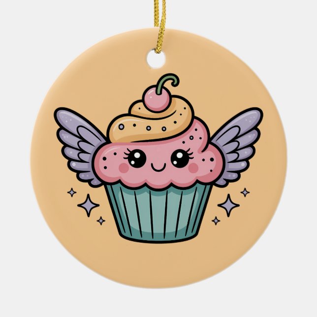 Kawaii Cupcake Keramik Ornament (Vorne)