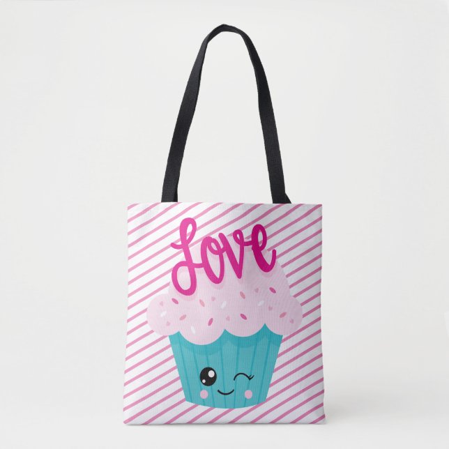 Kawaii Cupcake Liebe Rosa Aquamariner Streifen Nie Tasche (Vorderseite)