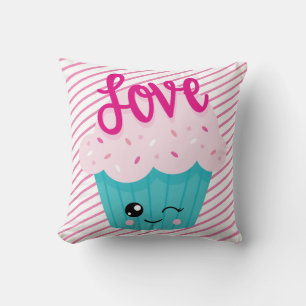 Kawaii Cupcake Love Pink Teal Streifen Süß Mädchen Kissen