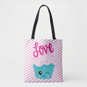 Kawaii Cupcake Love Pink Türkis Streifen Süß Mädch Tasche