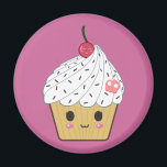 Kawaii Cupcake mit rosa Zuckerschädel und Kirsche Magnet<br><div class="desc">Ein niedlicher Kuchen mit einer kleinen Kirsche. Passen Sie das Objekt an,  indem Sie die Hintergrundfarbe ändern,  die Elemente neu ordnen oder eigene Bilder und Texte hinzufügen!</div>