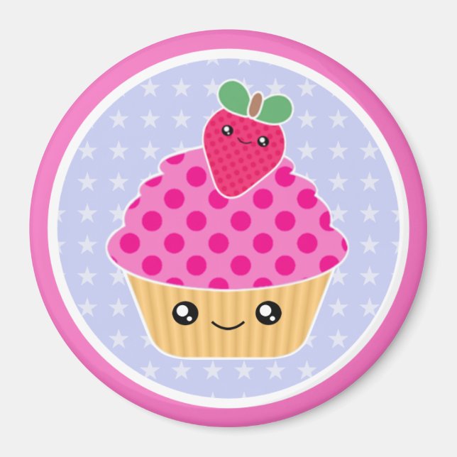 Kawaii Cupcake Strawberry Magnet (Vorne)
