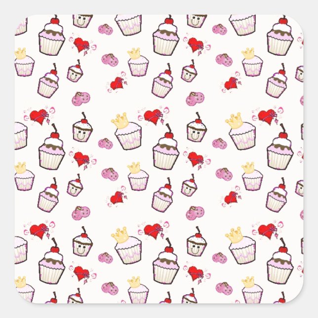 Kawaii Cupcakes Musterzubehör Quadratischer Aufkleber (Vorderseite)