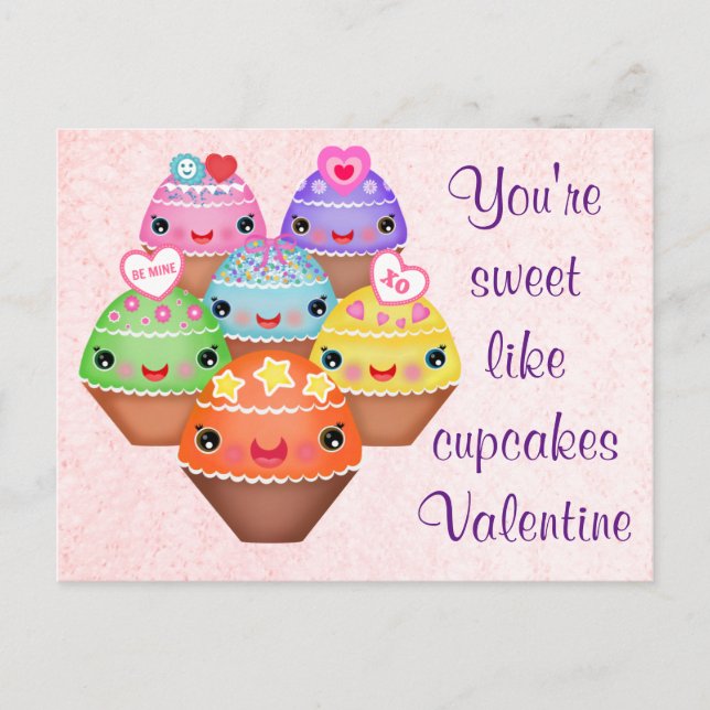 Kawaii Cupcakes Valentinstag Postkarte (Vorderseite)