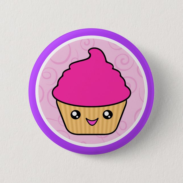 Kawaii Cuppy Kuchen-Rosa-kleiner Kuchen Button (Vorderseite)