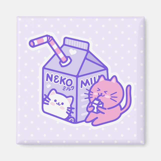 Kawaii Cute Cat with Milk Box Cartoon Magnet (Vorne)