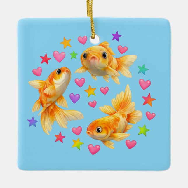 kawaii cute y2k rainbow goldfish  keramikornament (Vorderseite)