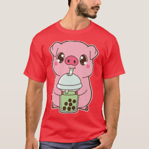 Kawaii Cute Zodiac Boba Pig Matcha Green Bubble Mi T-Shirt