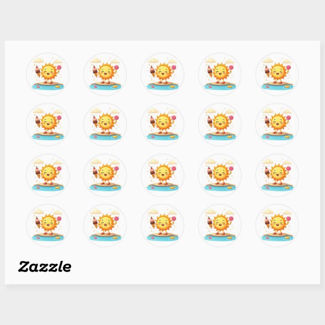 Kawaii Dancing Sun Pool Party Sticker (Blatt)
