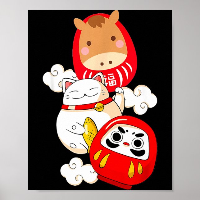 Kawaii Daruma Japanese New Year 2026 Year Of The H Poster (Vorne)