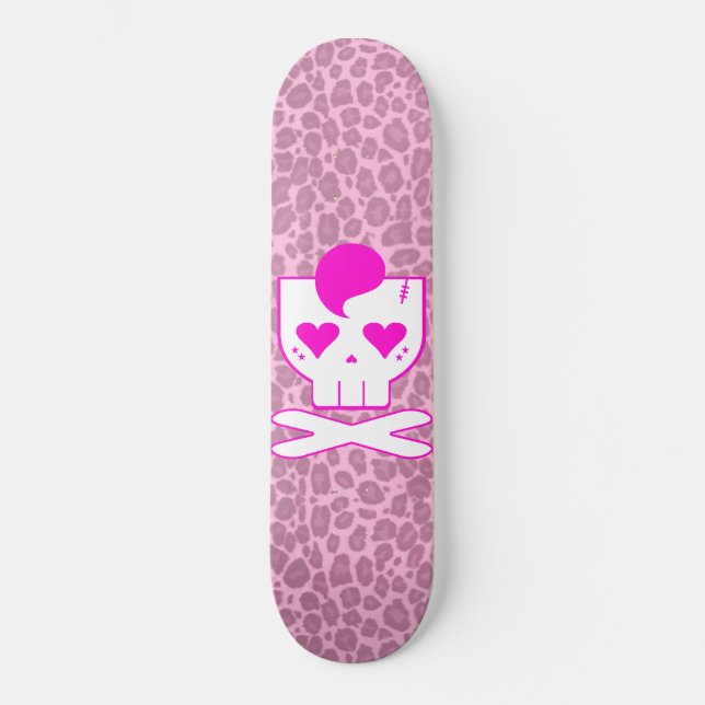 KAWAII DEATHROCK SKULL PINK LEOPARD DECK SKATEBOARD (Vorderseite)