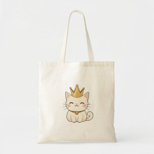 Kawaii-Design einer königlichen Katze mit goldener Tragetasche