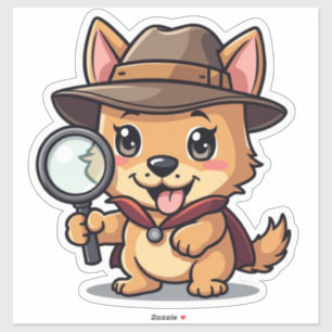 Kawaii Detektiv Pup Holding a Looking Glass Aufkleber