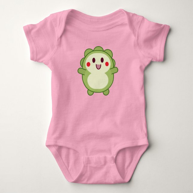 Kawaii Dinosaur Baby Bodysuit in Pink Strampler (Vorderseite)