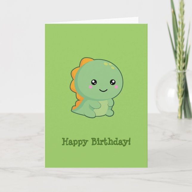 Kawaii Dinosaur Happy Birthday Karte (Vorderseite)