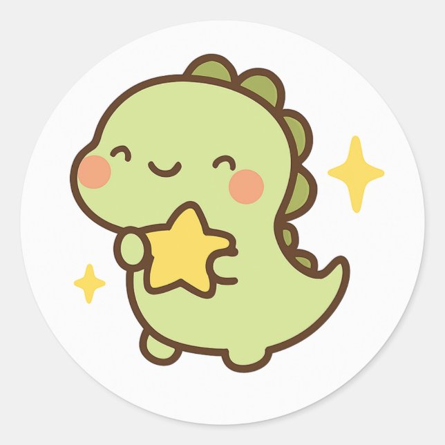Kawaii Dinosaur Holding Star Sticker (Vorderseite)