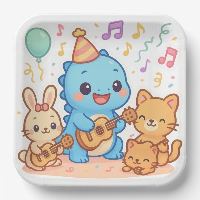 Kawaii Dinosaur Kids Party Design - Niedliches Din Pappteller (Vorderseite)