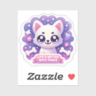 Kawaii Dog Life's Better with Paws Niedlich Puppy Aufkleber