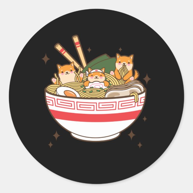 Kawaii dogs eating Ramen Runder Aufkleber (Vorderseite)