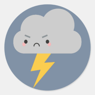 Kawaii Donner u. Blitz-Wolke Runder Aufkleber