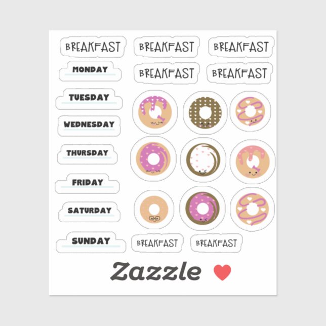 Kawaii Donut Breakfast Planner Stickers Aufkleber (Blatt)